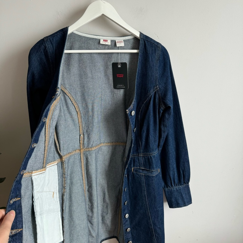 Levi’s Veda Denim Button-Front Dress Size M Cotton Dark Wash - Picture 5 of 15